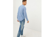 icon logo banded collar chambray shirt in blue