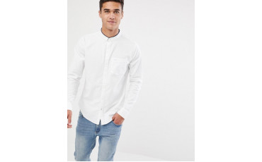 muscle fit banded collar icon logo oxford shirt in white