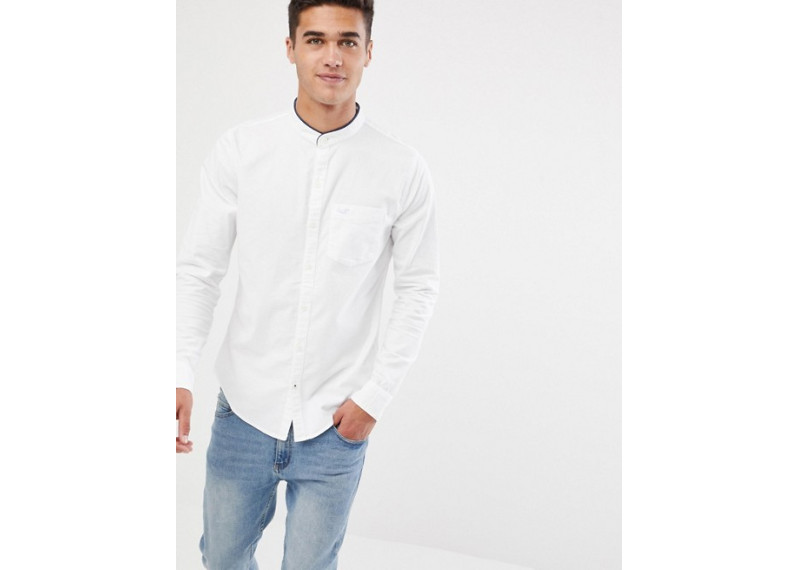 muscle fit banded collar icon logo oxford shirt in white