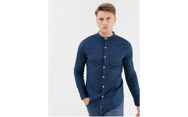muscle fit banded collar icon logo oxford shirt in navy