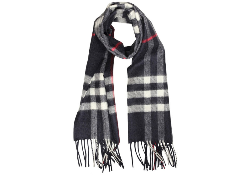 Classic Cashmere Scarf in Check - Navy