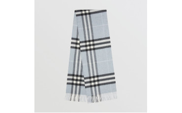 Classic Cashmere Scarf in Check - Dusty Bue