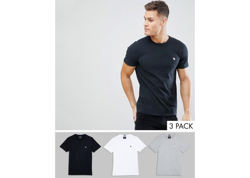 3 pack crew neck t-shirt icon logo in white/gray/black