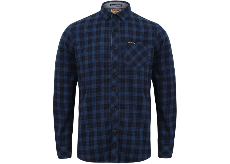GLENDALE CHECKED LONG SLEEVE FLANNEL SHIRT IN ESTATE BLUE