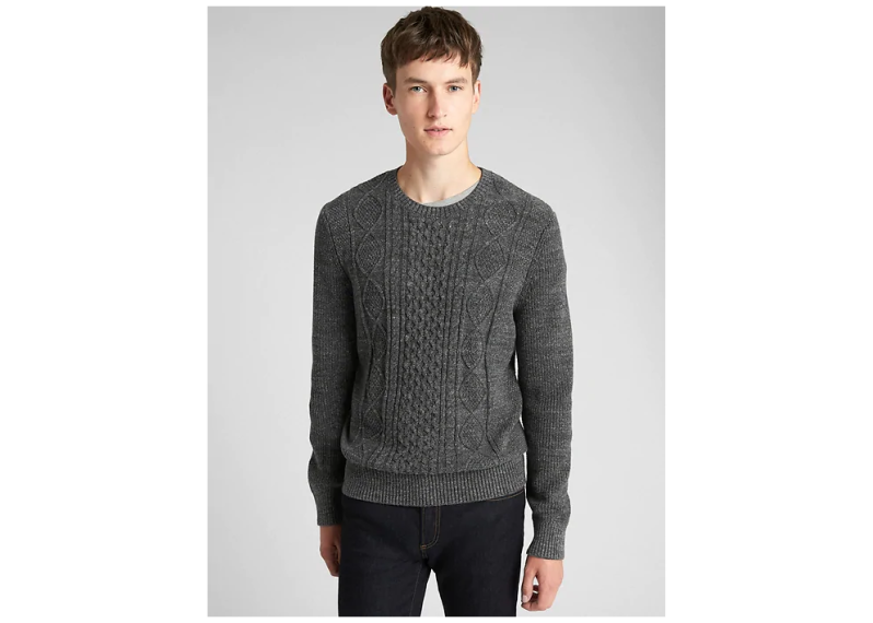 Cable-Knit Crewneck Pullover Sweater