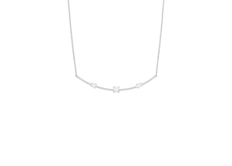 Gray Rhodium Plated Prong Set 3-Stone Swarovski Crystal Necklace