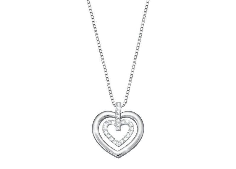 Pave Swarovski Crystal Double Heart Pendant Necklace