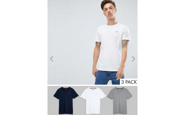 Hollister 3 pack crew neck t-shirt seagull logo slim fit in white/grey/navy