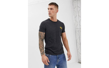 Abercrombie & Fitch Large Moose Logo Crew Neck T-Shirt in Black Marl