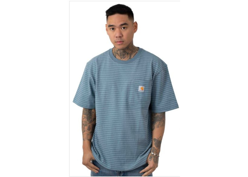 K87) Workwear Pocket T-Shirt - Steel Blue Stripe