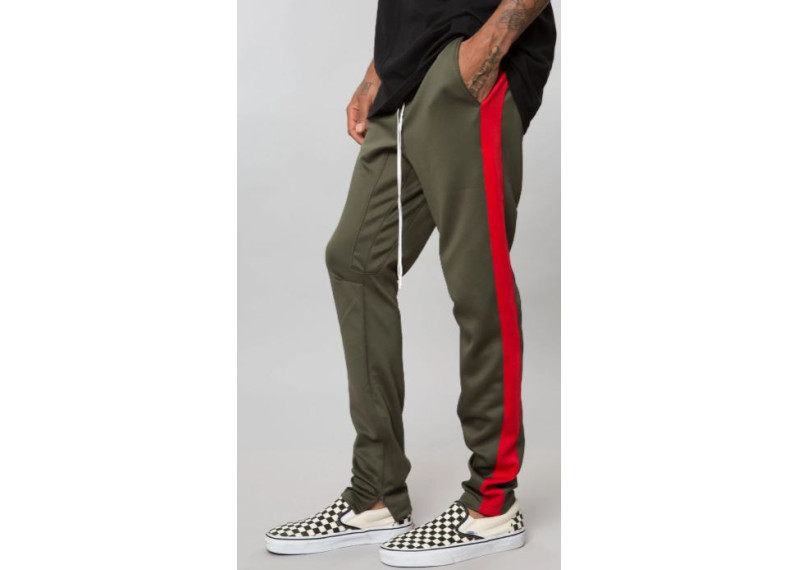 OLIVE/RED DROP CROTCH TRACK PANT