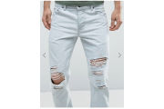 ASOS Slim Jeans With Mega Rips In Bleach Wash Blue