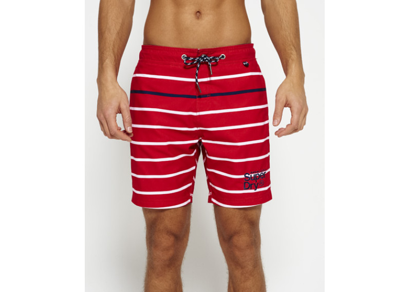 Vacation Stripe Swim Shorts - worn nautical red stripe