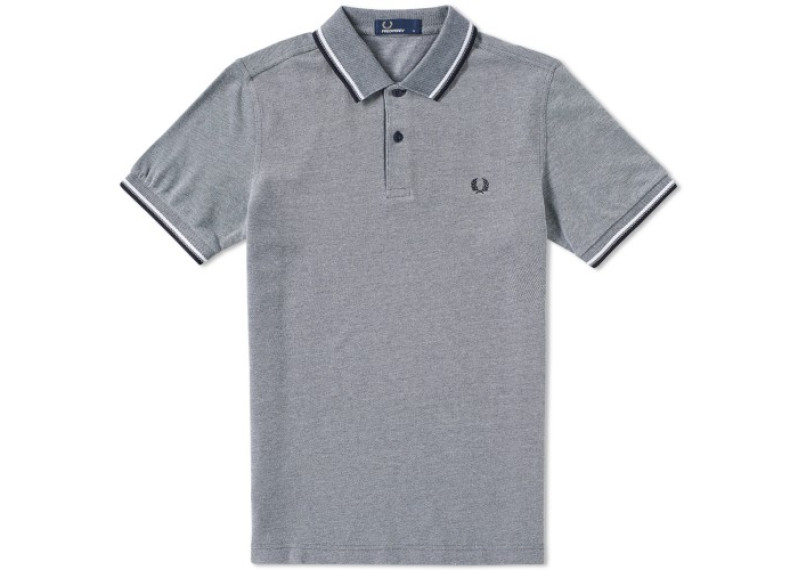 FRED PERRY SLIM FIT TWIN TIPPED POLO - Carbon Oxford, White & Navy