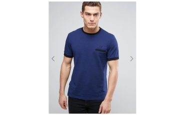 Fred Perry Pique Pocket T-Shirt Contrast Trims in Navy