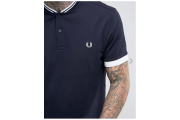 Fred Perry Pique Tipped Grandad T-Shirt in Navy