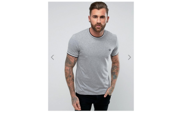 Fred Perry Slim Fit Crew Neck Twin Tipped T-Shirt Gray