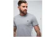 Fred Perry Slim Fit Crew Neck Twin Tipped T-Shirt Gray