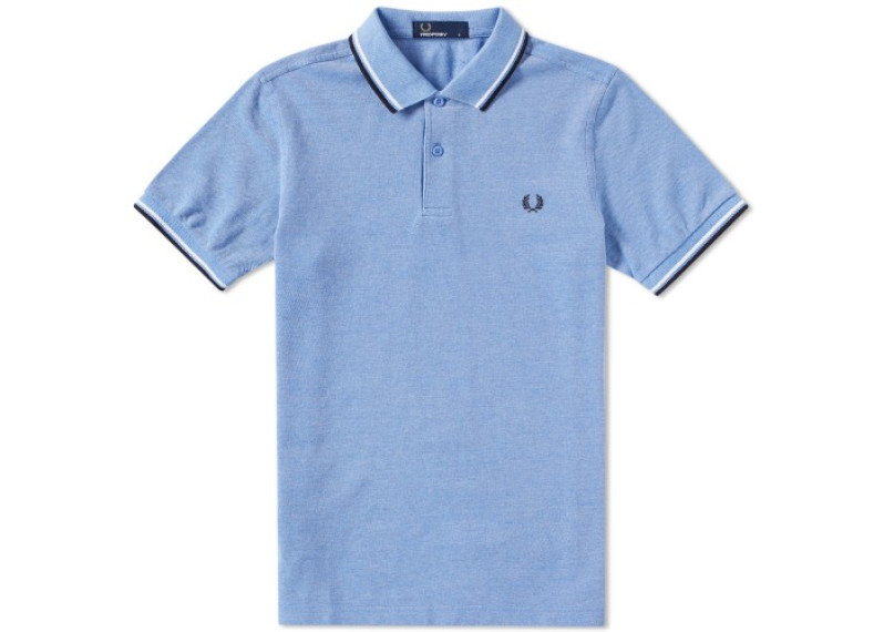 FRED PERRY SLIM FIT TWIN TIPPED POLO - Sky Oxford, White & Navy