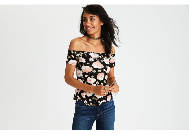 AEO SOFT & SEXY OFF-THE-SHOULDER T-SHIRT - Floral