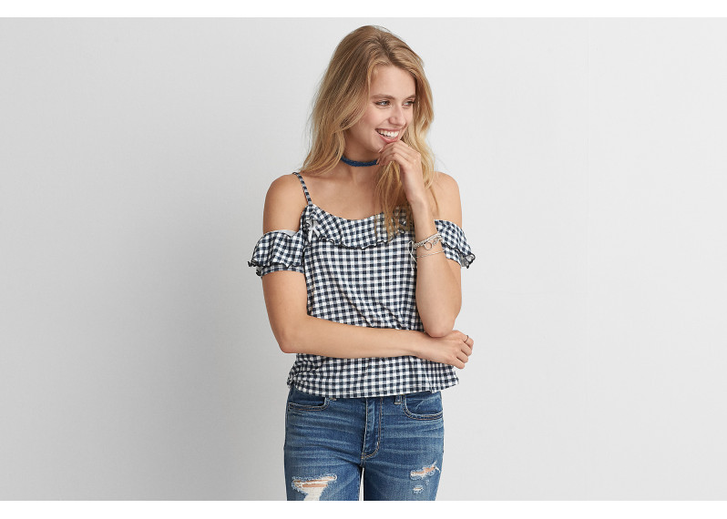 AEO SOFT & SEXY GINGHAM TOP - White