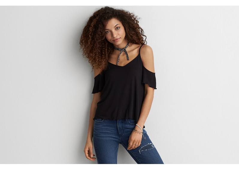 AEO SOFT & SEXY COLD SHOULDER TOP - ture black