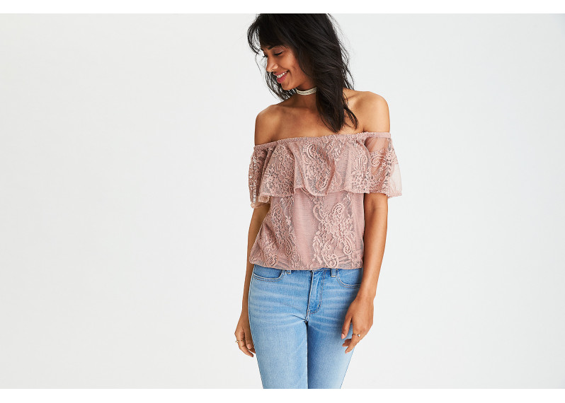 AEO OFF-THE-SHOULDER LACE TOP - Blush
