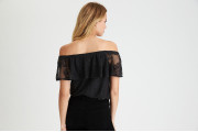 AEO OFF-THE-SHOULDER LACE TOP - Dark Gray