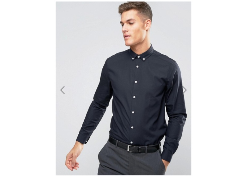 ASOS Regular Fit Shirt With Button Down Collar In Navy