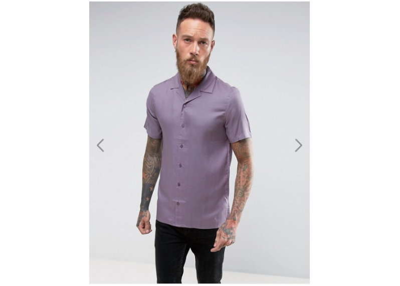 ASOS Regular Fit Viscose Shirt With Revere Collar In Lilac