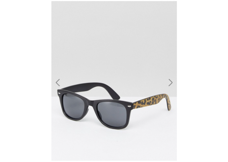 ASOS Square Sunglasses In Black With Leopard Arms