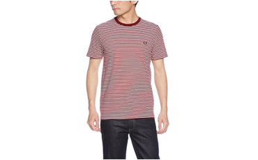 FRED PERRY Fine Stripe T-Shirt - ROSEWOOD