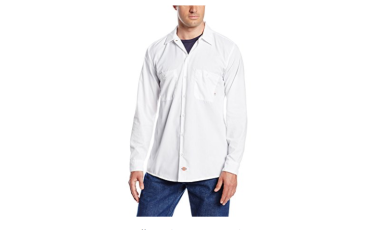 Dickies Cotton Men's Long Sleeve Industrial Work Shirt, Extra Large - White