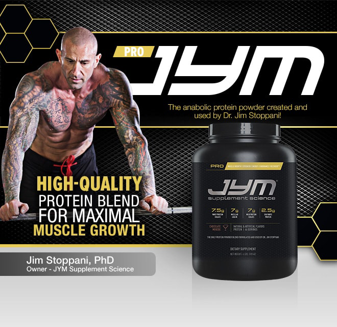 Pro JYM. The anabolic protein powder created and used by Dr. Jim Stoppani. High Quality Protein Blend for Maximal Muscle Growth.