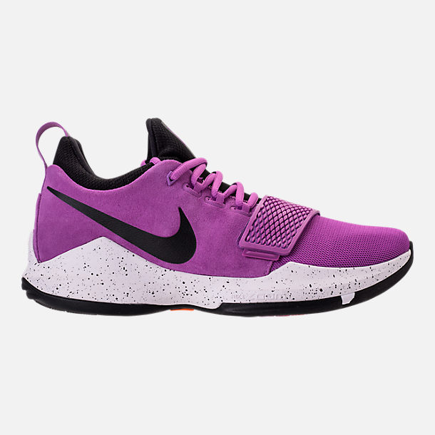 Right view of Men's Nike PG 1 Basketball Shoes in Bright Violet/Black/White/Total Orange