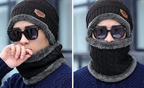  Neonr Thick Warm Wool Winter Knitted Hat and Scarf Set for Men and Women (Black) Clothing - F327XRQ78_3.jpg